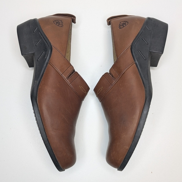 Ariat Brown Leather Slip On Loafers Clogs Comfort Western Women's Size 8 - Picture 3 of 9